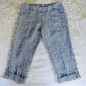 Cynthia Rowley Gray 100% Linen Tab Cuff Pants 14
